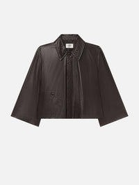 FRAME The Paper Leather Mini Swing Jacket in Chestnut – Image 1