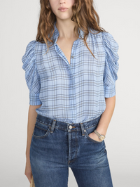 The Plaid Gillian Top by FRAME-SKY BLUE MULTI PLAID-AMY Atelier