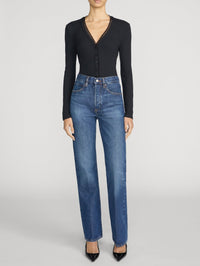 FRAME The Rib Trim Cardigan in Black – Image 7