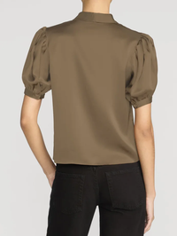 Back view of the Sonnet Blouse in Moss by FRAME with puffed short sleeves
