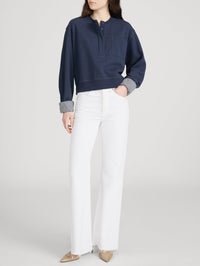 FRAME THE STRIPE CUFF SWEATSHIRT IN NAVY - 2
