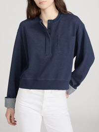 FRAME THE STRIPE CUFF SWEATSHIRT IN NAVY - 3