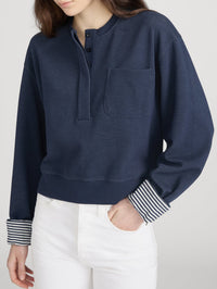 FRAME THE STRIPE CUFF SWEATSHIRT IN NAVY - 4