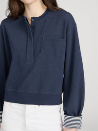 FRAME THE STRIPE CUFF SWEATSHIRT IN NAVY - 5