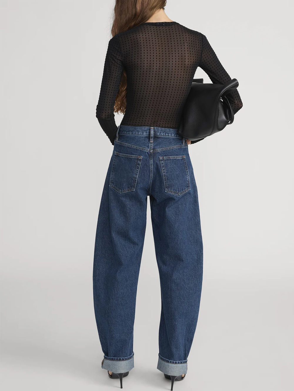 The Mesh Polka Dot Top in Black