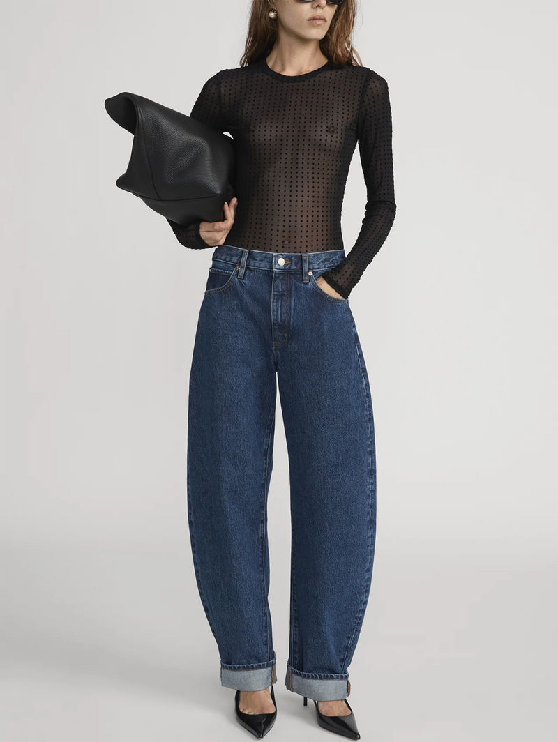 The Mesh Polka Dot Top in Black