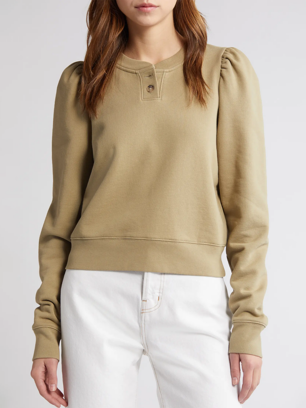 Femme Henley Sweatshirt in Khaki Green