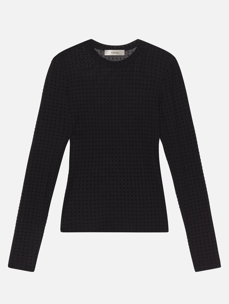 The Mesh Polka Dot Top in Black