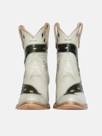 Back view of the Sneaky Snake Women's Cowboy Boot in cream and black leather by Fräulein