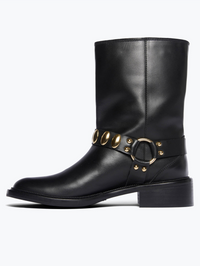Aeri Moto Boot by FREDA SALVADOR-BLACK CALF WITH GOLD HARDWARE-AMY Atelier