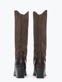 Back view of the Nancie Boot in Sable Suede Combo by FREDA SALVADOR with stacked heel
