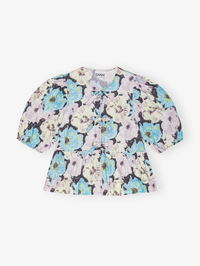 Floral Printed Cotton Peplum Blouse by GANNI - View 5