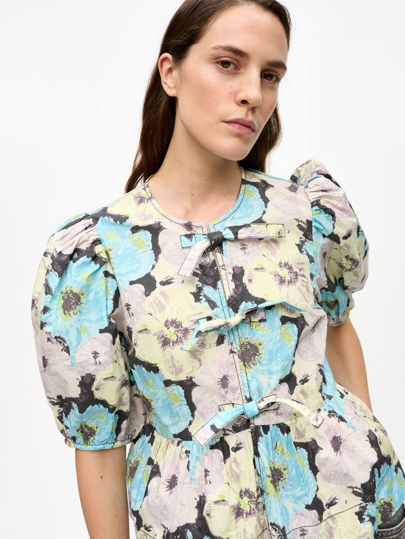 Floral Printed Cotton Peplum Blouse