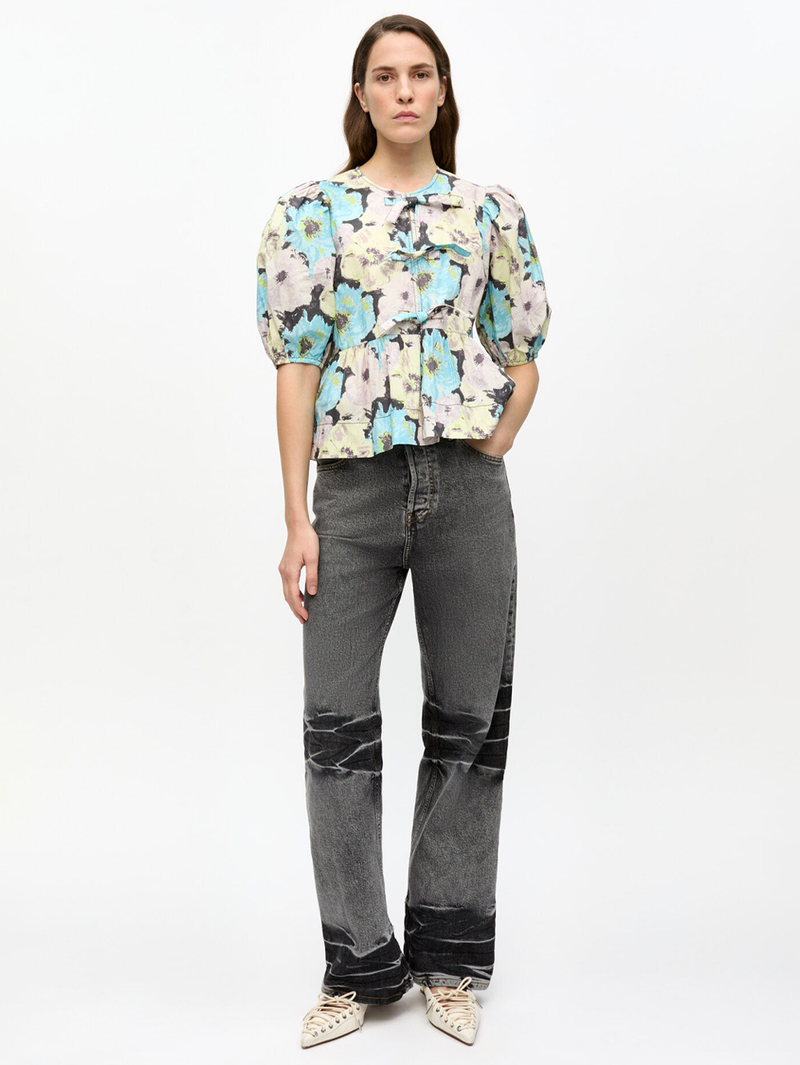 Floral Printed Cotton Peplum Blouse