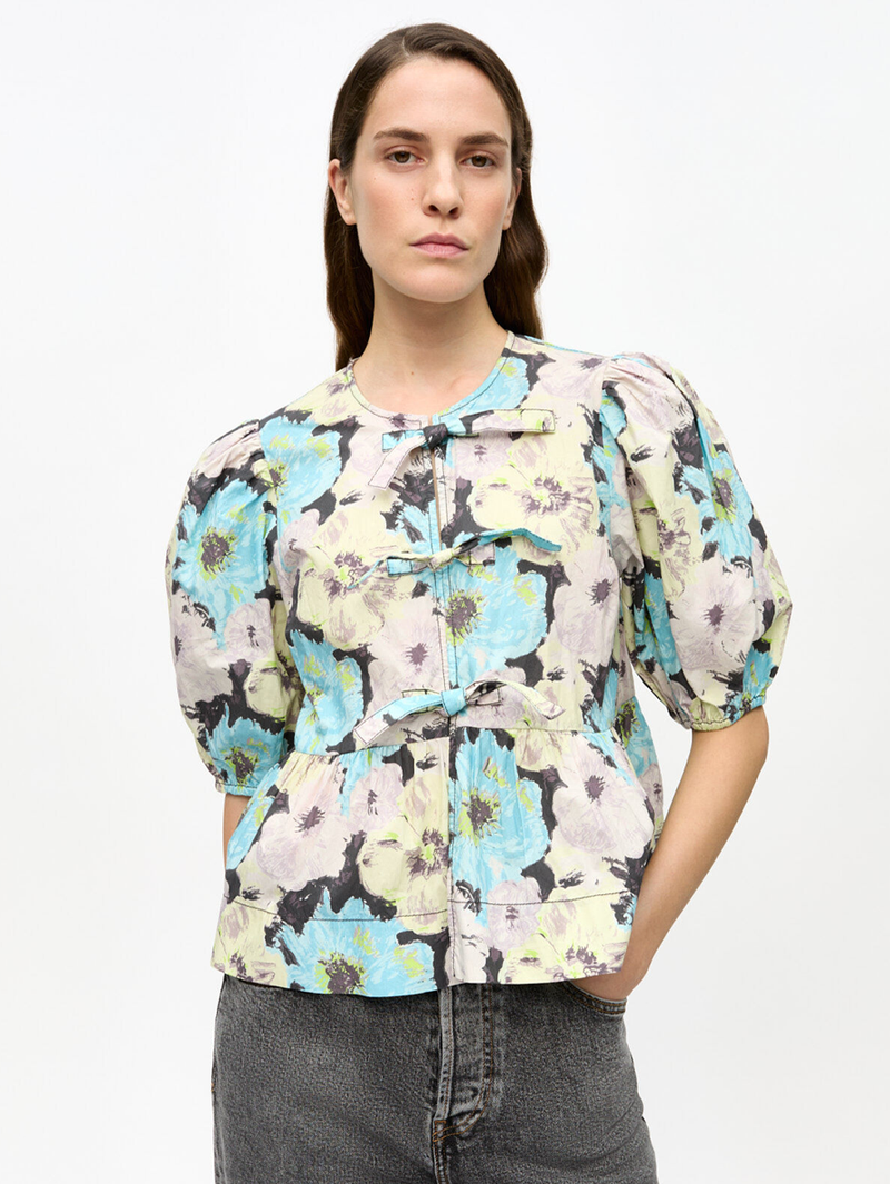 Floral Printed Cotton Peplum Blouse