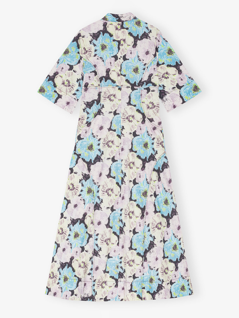 Floral Printed Cotton Long Shirt Dress