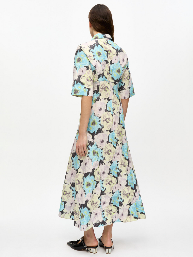 Floral Printed Cotton Long Shirt Dress