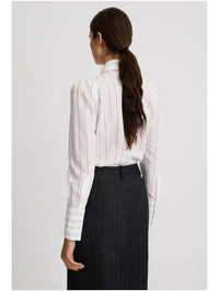 Neck Tie Box Pleat Shirt in White Stripe