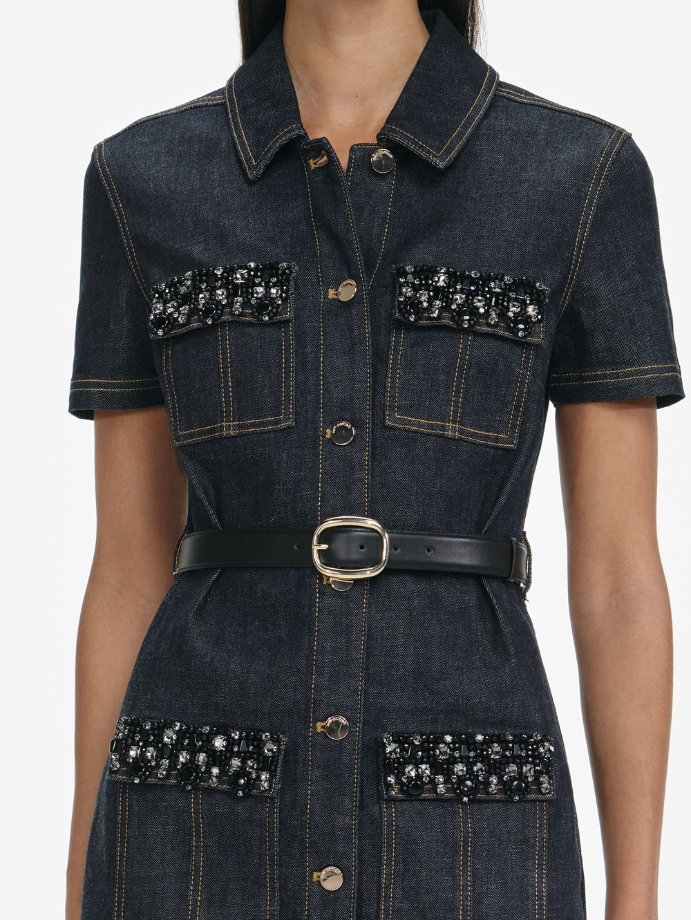 Indigo Denim Crystal Trim Mini Dress
