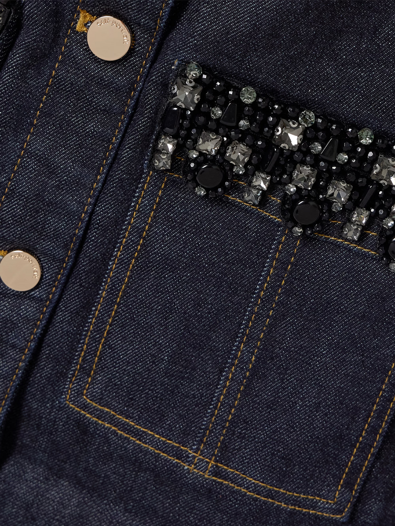Indigo Denim Crystal Trim Mini Dress