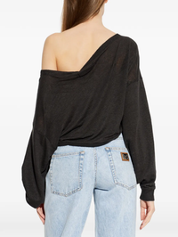 Back view of the Destinee Top in black by IRO with draped one-shoulder neckline