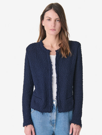 Shavani Textured Tweed Jacket in Navy by IRO-ANCHOR BLUE-AMY Atelier