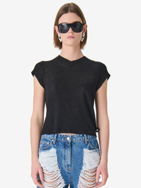 Sybel Linen V-Neck Tee in Black by IRO-Black-AMY Atelier