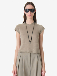 Sybel Linen V-Neck Tee in Olive Green by IRO-OLIVE GREEN-AMY Atelier