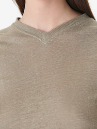 Sybel Linen V-Neck Tee in Olive Green by IRO - View 3