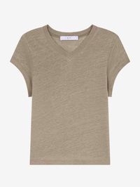 Sybel Linen V-Neck Tee in Olive Green by IRO - View 5