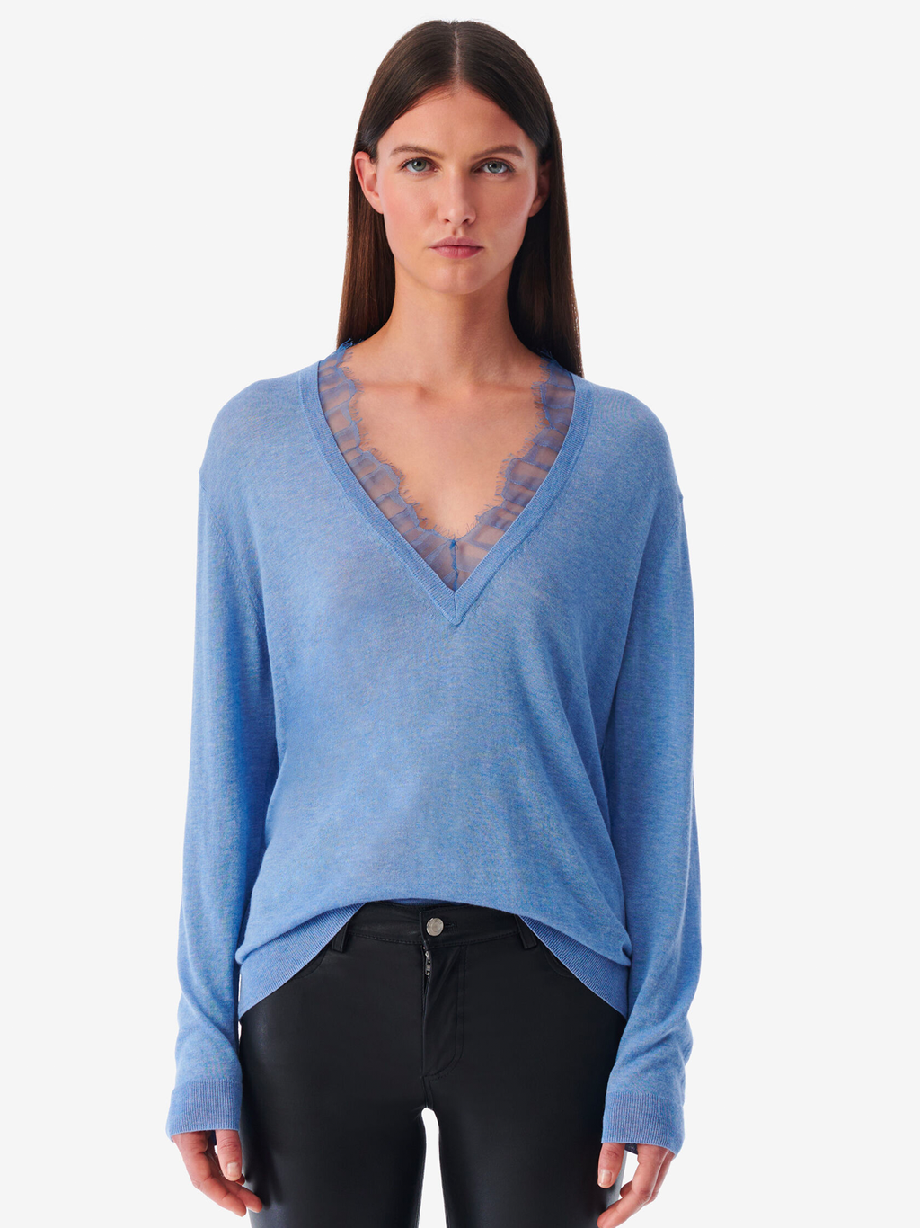 Jayden Lace-Neck Sweater in Blue