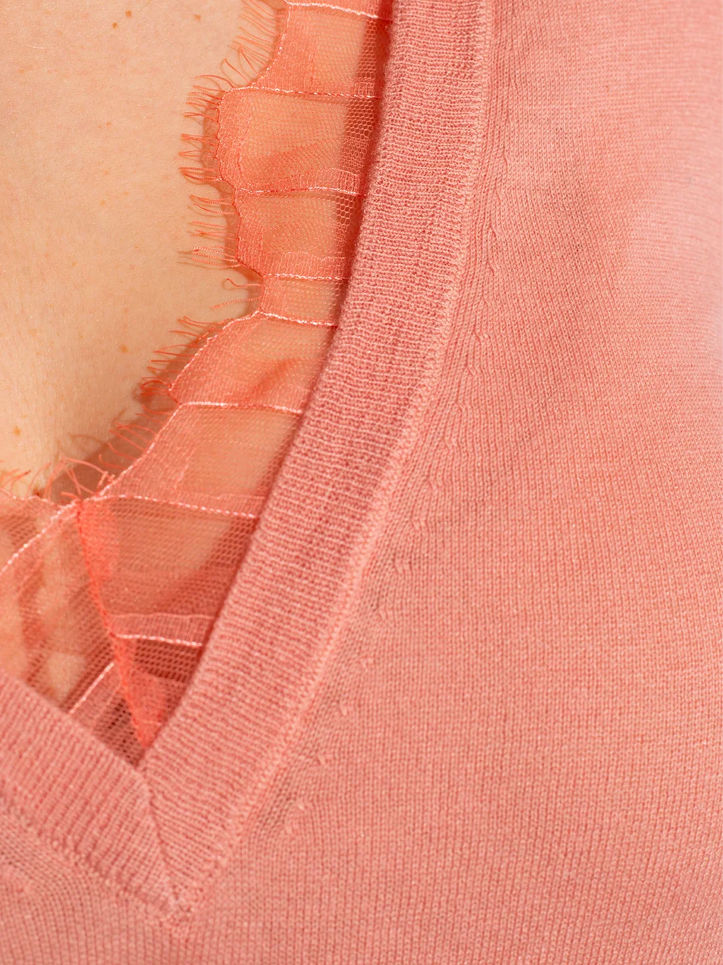 Jayden Lace-Neck Pullover in Coral Pink