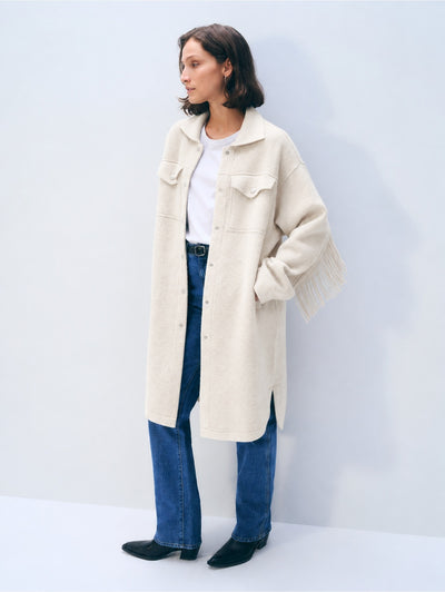 Cashmere Blend Fringe Coat in Ivory