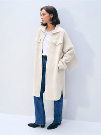 Cashmere Blend Fringe Coat in Ivory