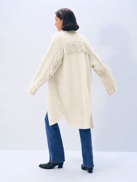 Cashmere Blend Fringe Coat in Ivory