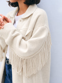 Cashmere Blend Fringe Coat in Ivory