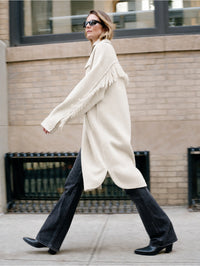 Cashmere Blend Fringe Coat in Ivory