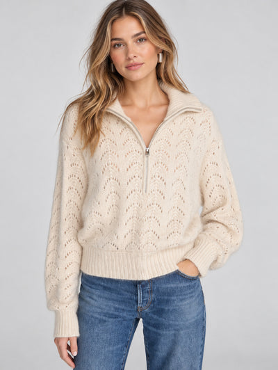 The Airy Lurex Zip Sweater in Biscuit