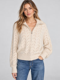 The Airy Lurex Zip Sweater in Biscuit