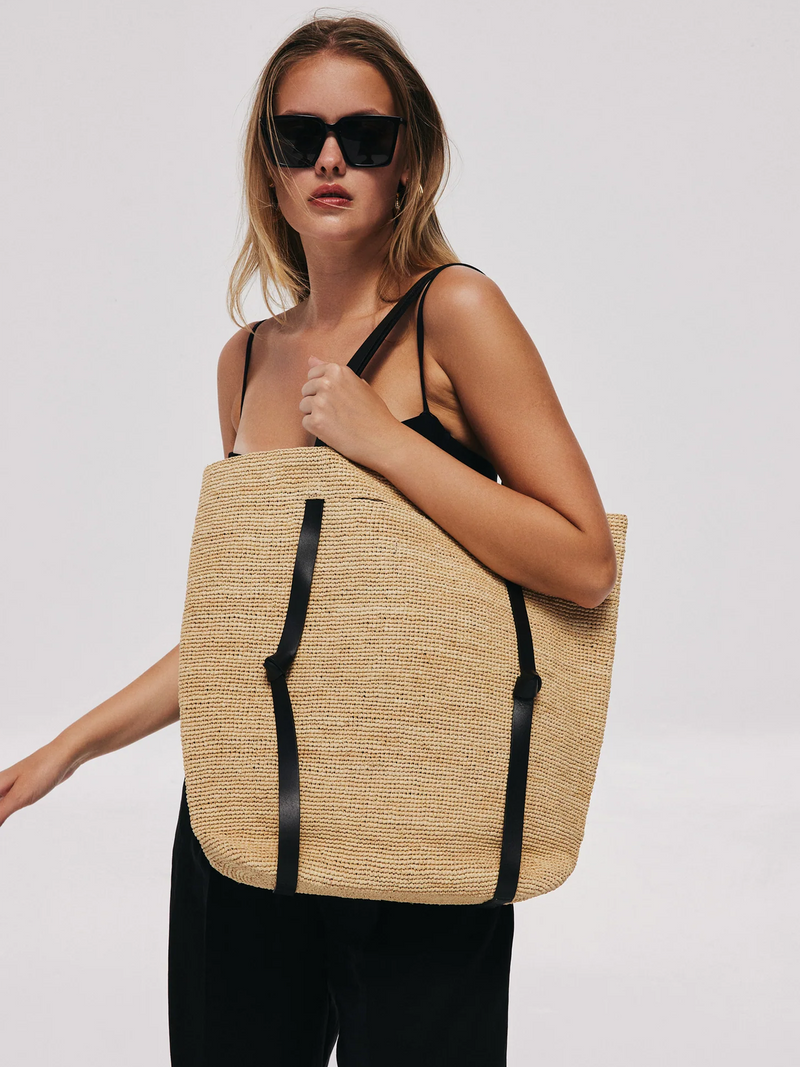 Tanner Raffia Hat Tote Bag in Natural