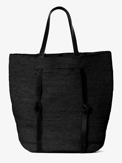 Tanner Raffia Hat Tote Bag in Black