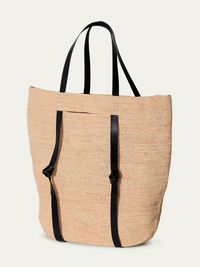 Tanner Raffia Hat Tote Bag in Natural by JANESSA LEONE - View 2