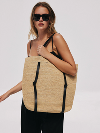 Tanner Raffia Hat Tote Bag in Natural by JANESSA LEONE - View 3