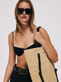Tanner Raffia Hat Tote Bag in Natural by JANESSA LEONE - View 7