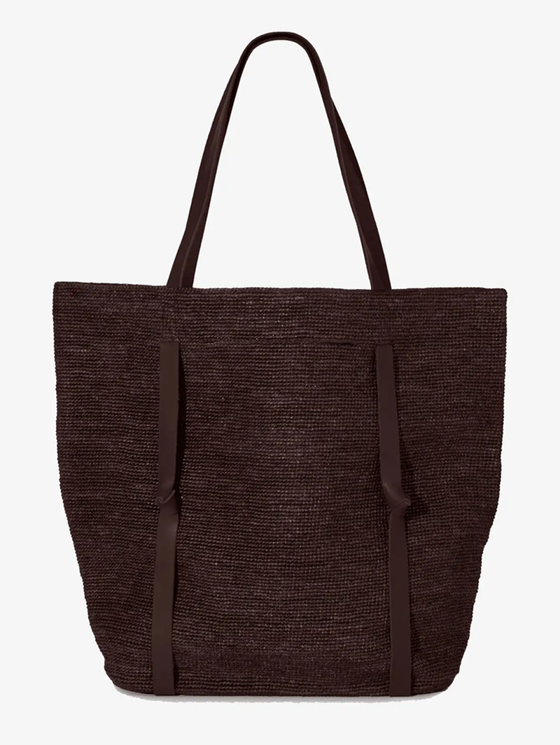 Tanner Raffia Hat Tote Bag in Chocolate