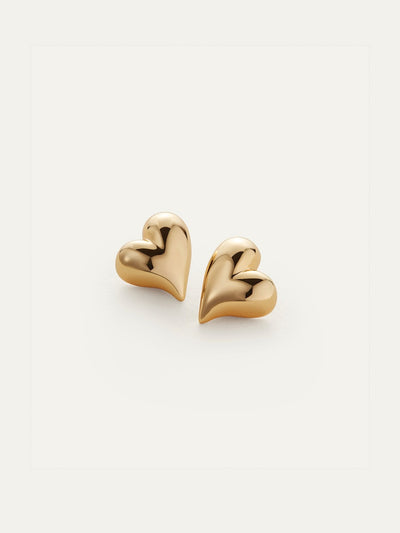 Art Heart Symmetrical Button Earrings in High Polish Gold
