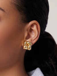 Medium Woven Square Earrings in High Polish Gold by JENNY BIRD - View 2