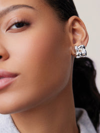 Medium Woven Square Earrings in High Polish Silver by JENNY BIRD - View 2