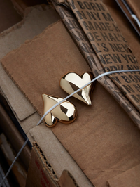 Mega Art Heart Button Earrings in High Polish Gold by JENNY BIRD - View 5