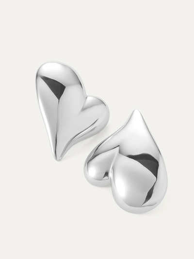 Mega Art Heart Button Earrings in High Polish Silver